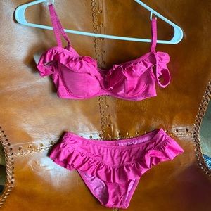 Betsey Johnson pink ruffle bikini